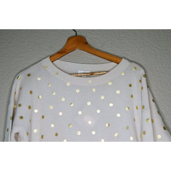 Garnet Hill Ophelia Cashmere Side Button Sweater Gold Polka Dot Size Small NWT - Picture 6 of 12